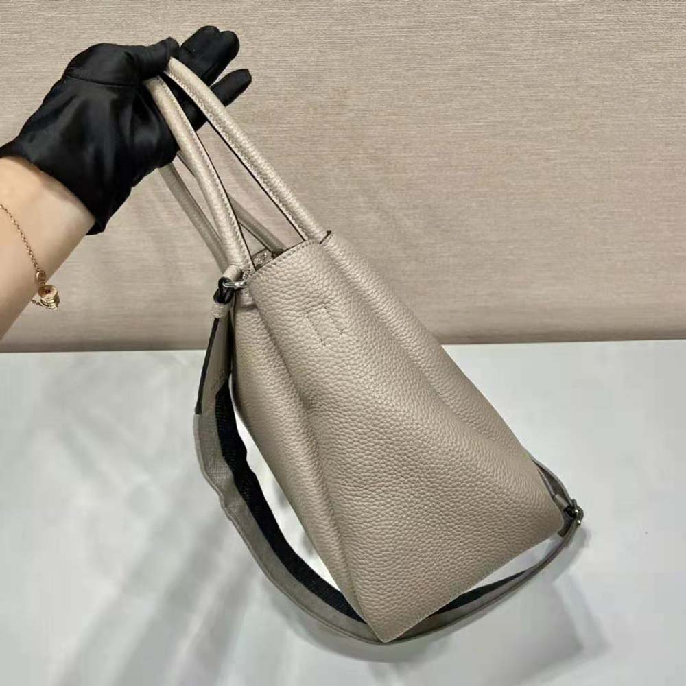 TÚI Prada Women Large Leather Handbag with the Prada Metal Lettering Logo Gleaming at Its Center-Brown