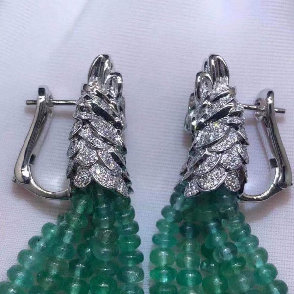 Bông tai Cartier Les Oiseaux Libérés con vẹt Ngọc Lục Bảo kim cương vàng trắng 18K