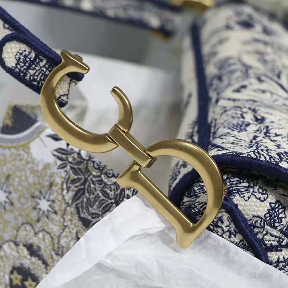 TÚI Dior Women Saddle Bag Blue Toile de Jouy Embroidery