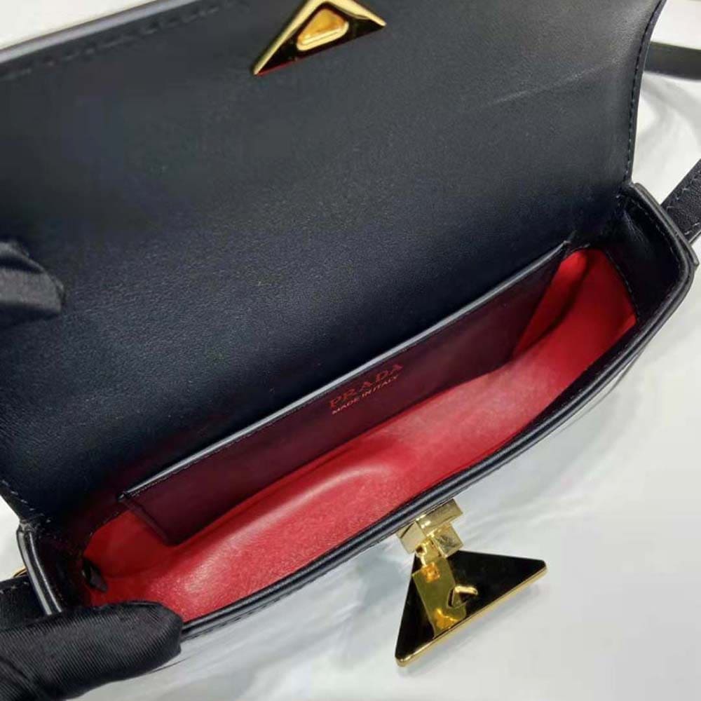 TÚI PRADA  Women Arqué Leather Shoulder Bag with Flap-Black