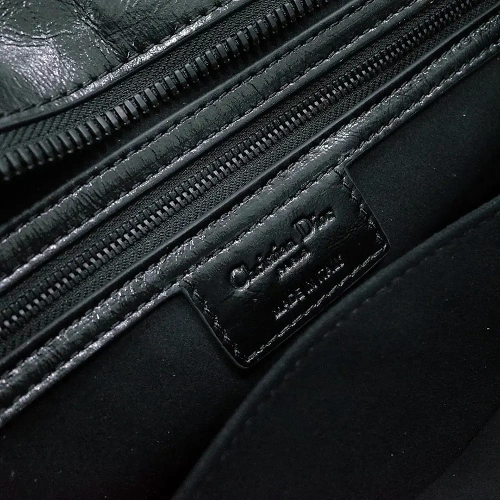 TÚI DIOR Women Large Lady D-Sire Bag Black Macrocannage Crinkled Calfskin