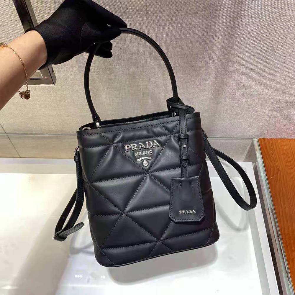 TÚI Prada Bucket Design Spectrum Leather Bag-Black