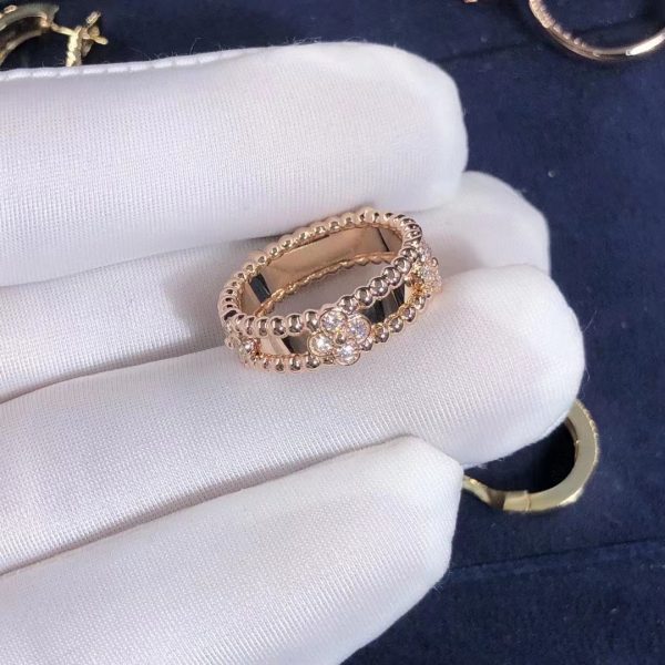 Nhẫn Van Cleef & Arpels Perlée Sweet Clovers kim cương vàng hồng 18K