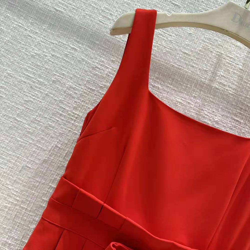 VÁY Dior Women Mid-Length Dress Red Wool and Silk Shantung