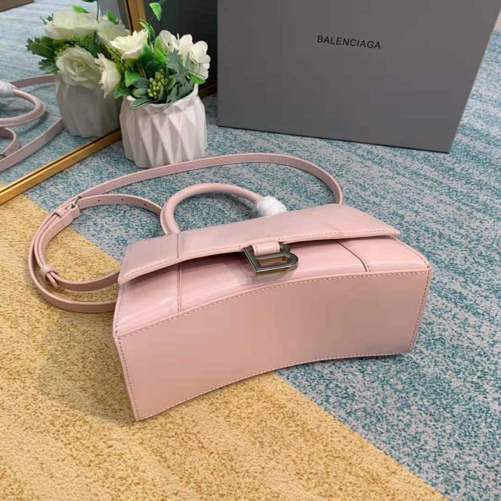 TÚI Balenciaga Hourglass Small Top Handle Bag in Light Pink Shiny Box Calfskin