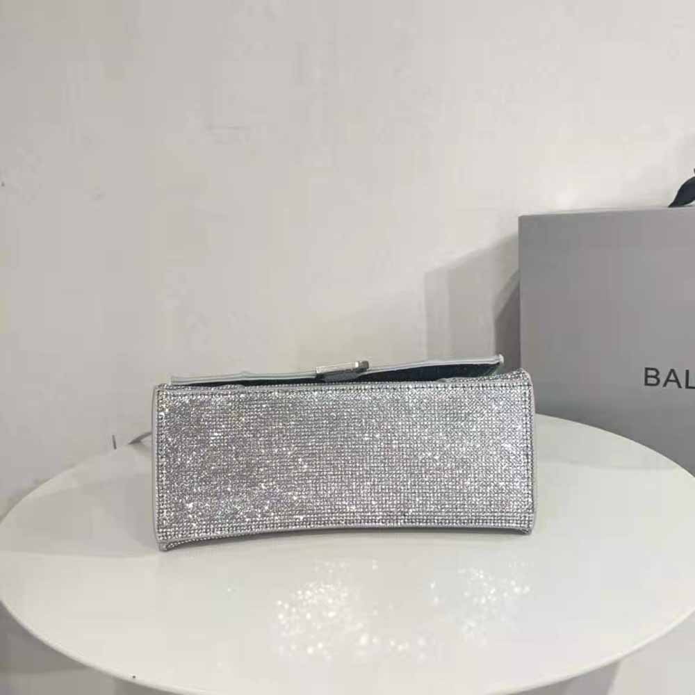 TÚI Balenciaga Women Hourglass XS Handbag in Glitter Material-Silver