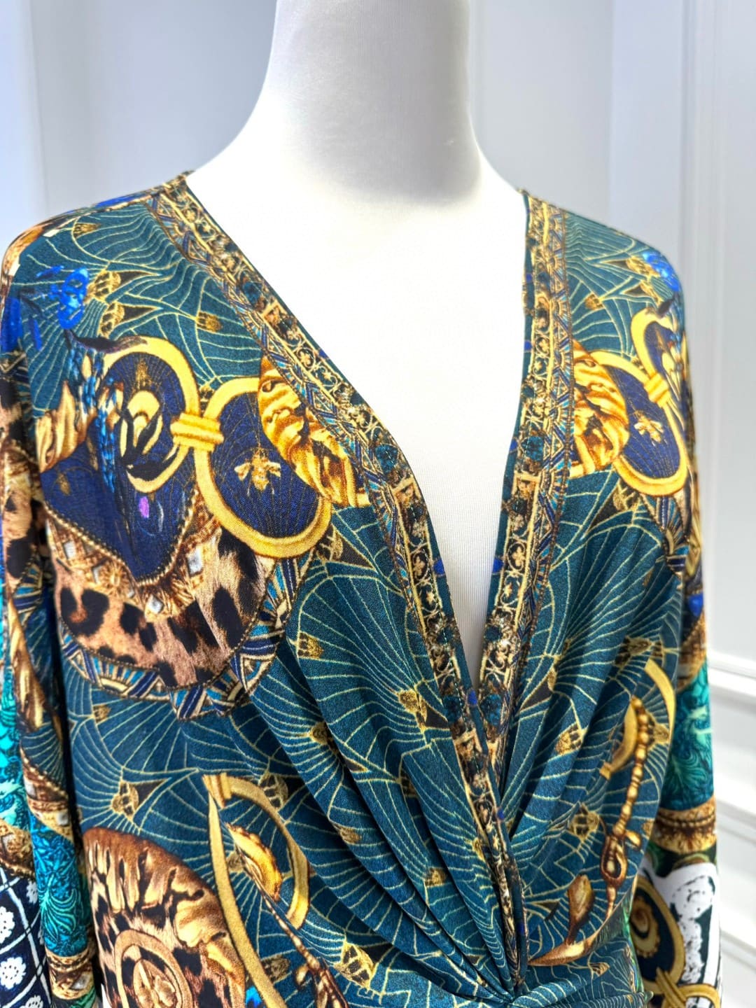 VÁY CAMILLA V NECK GREEN PEACOCK LONG DRESS High Classy