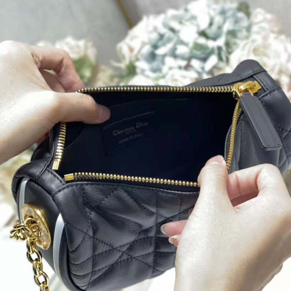 TÚI Dior Women Medium Dior Vibe Hobo Bag Black Cannage Lambskin