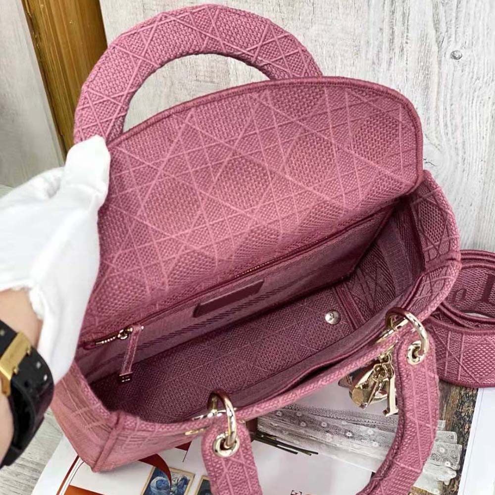 TÚI Dior Women Medium Lady D-lite Bag Mallow Rose Cannage Embroidery