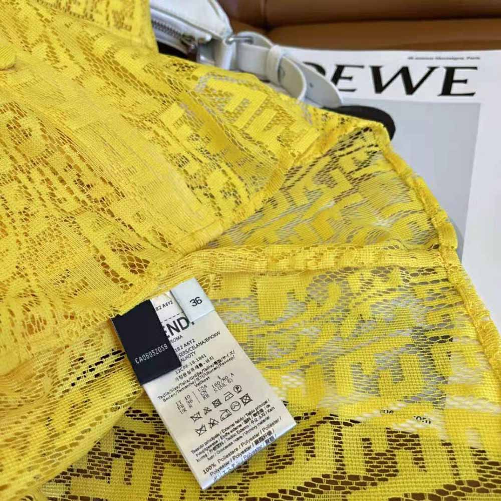 Váy Fendi Women Yellow Lace Oversized Shirt Dress