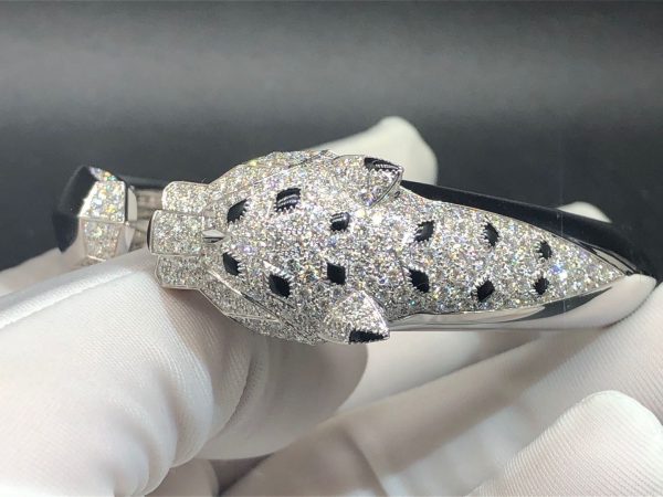 Vòng tay Cartier Panthère de Cartier kim cương Ngọc lục bảo mã não vàng trắng 18K