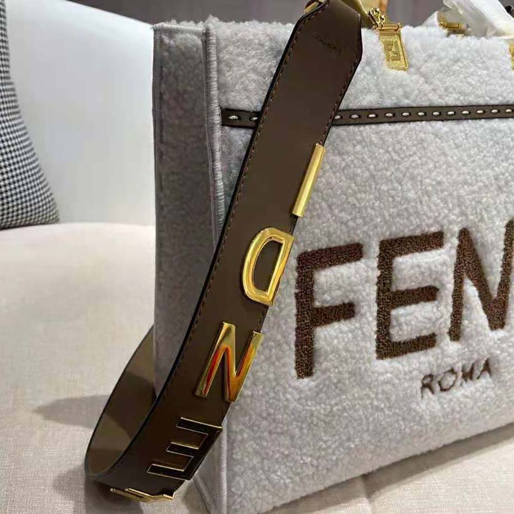 TÚI Fendi Sunshine Medium White Sheepskin Shopper
