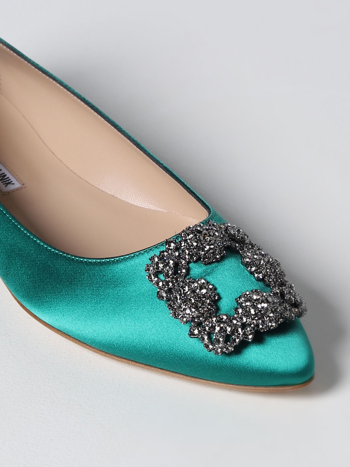 GIÀY MANOLO BLAHNIK Emerald satin ballet flats shoes