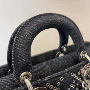 TÚI Dior Women Lady D-Joy Bag Eyelet Blue Cannage Denim