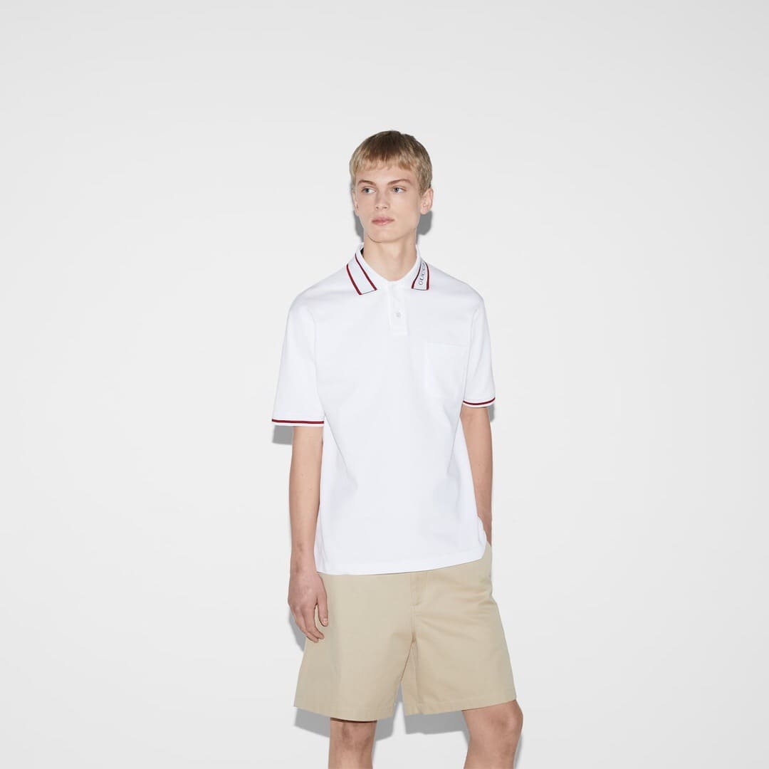 ÁO GUCCI LOGO COLLAR POLO SHIRT WHITE