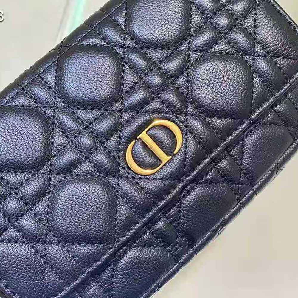 TÚI Dior Women Caro Pouch with Chain Black Supple Cannage Calfskin