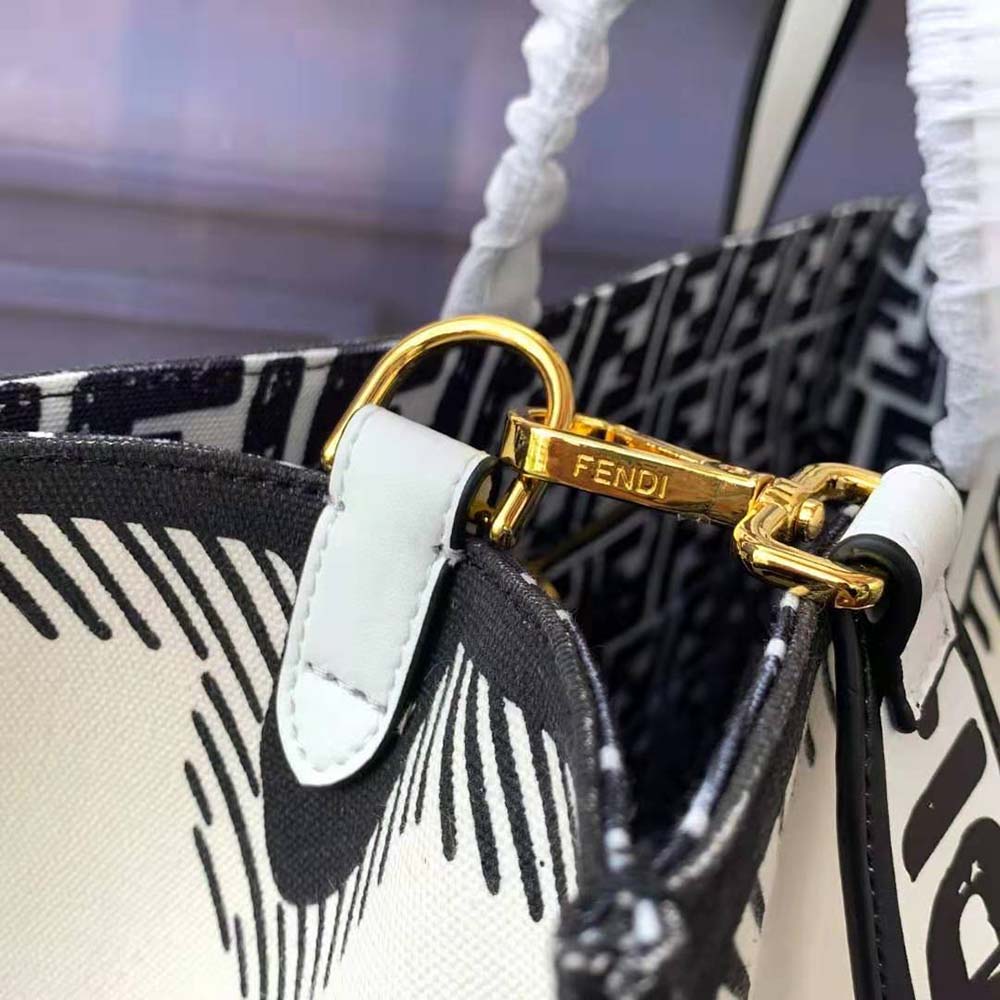 TÚI Fendi Shopper White Glazed Canvas Bag