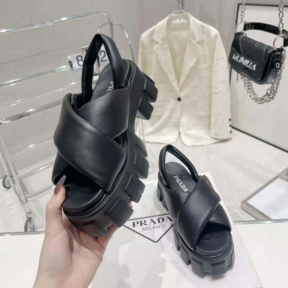 DÉP SANDAL Prada Women Monolith Padded Nappa Leather Sandals-Black