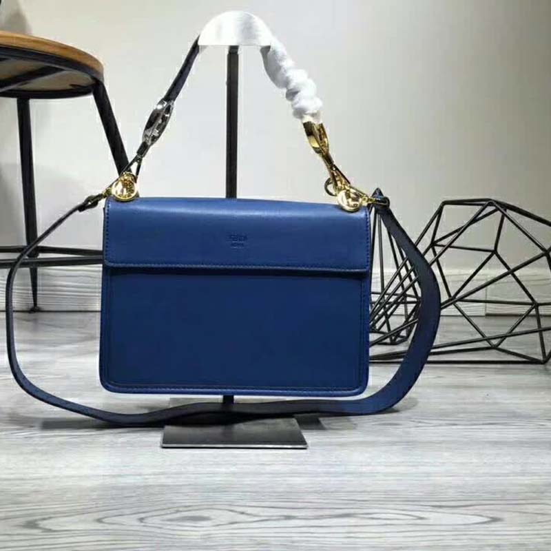 TÚI Fendi KAN I F Top Flap Leather Bag with Strap-Navy