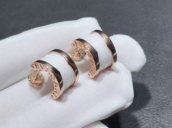 Bông tai BVLGARI  B.zero1 white ceramic rose gold vàng hồng 18K