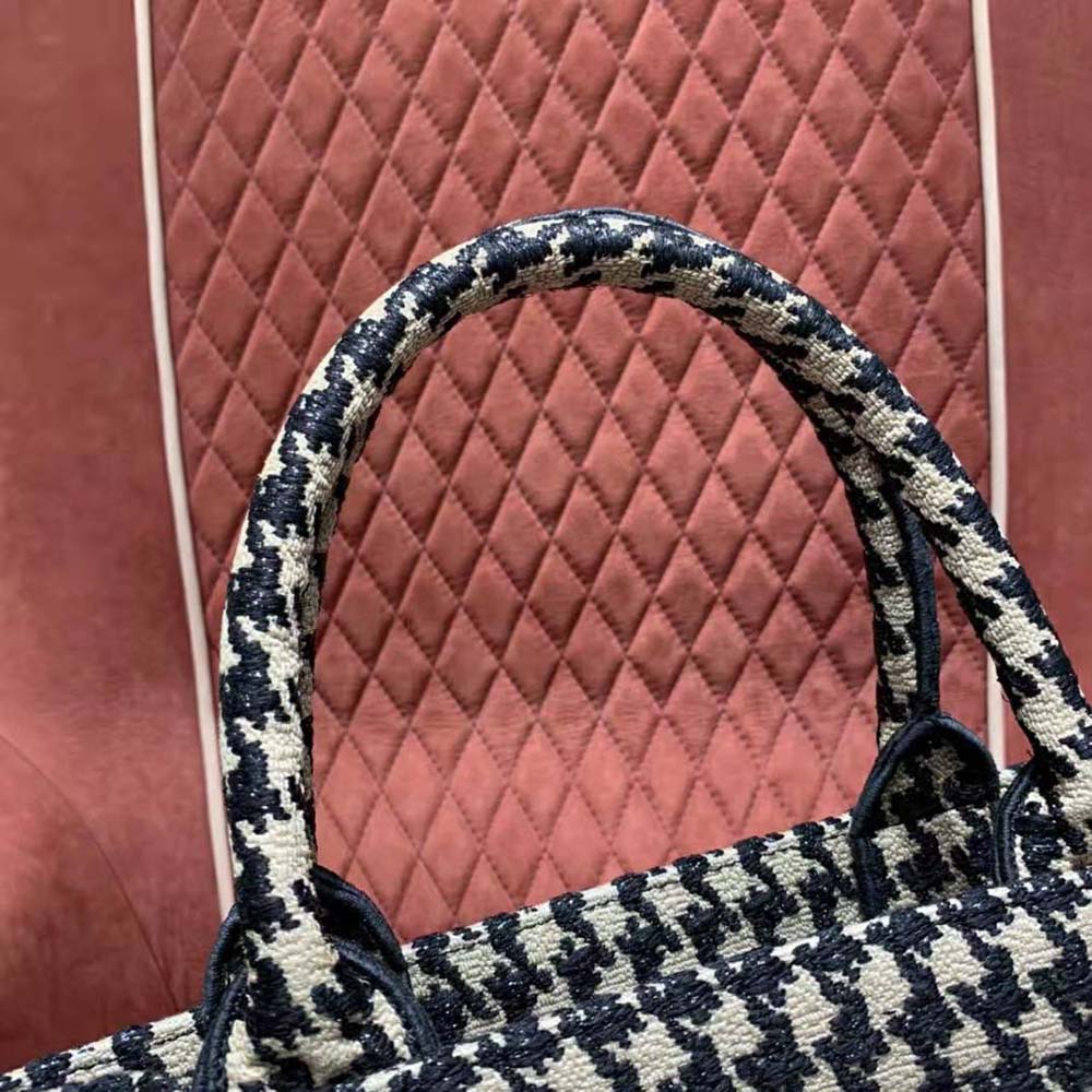 TÚI Dior Women Small Dior Book Tote Black Houndstooth Embroidery
