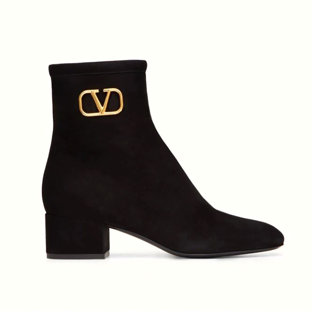 Giày Valentino Women Vlogo Signature Suede Ankle Boot 45 mm / 1.8 in-Black