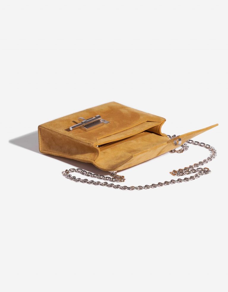 TÚI Hermès Verrou Chaîne Mini Doblis Suede Safran Silver Buckle khóa trắng