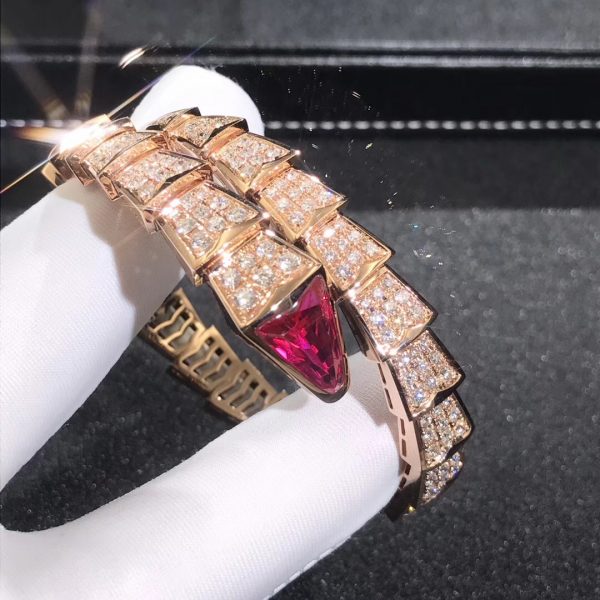 Vòng tay BVLGARI Serpenti Viper Full Pavé Piamonds và Rubellite vàng hồng 18K
