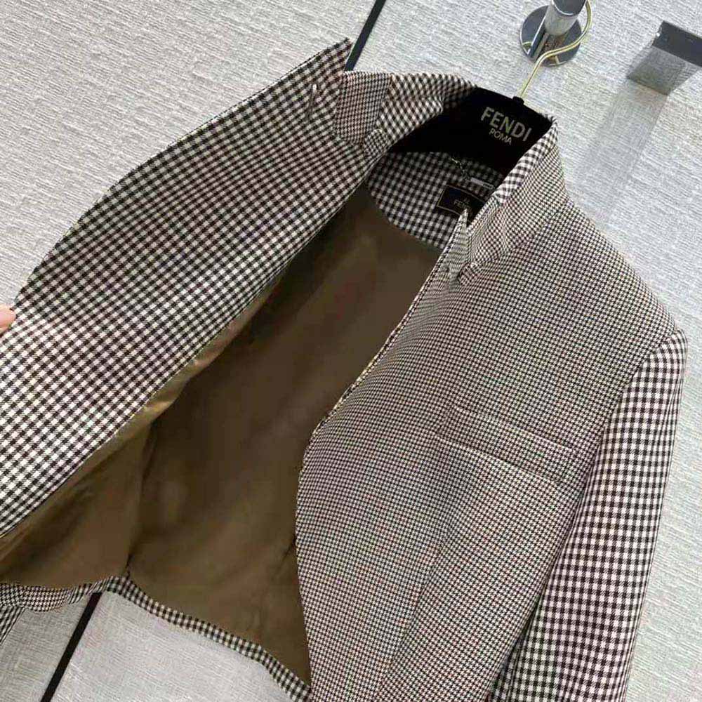 ÁO Fendi Women Beige Houndstooth Wool Jacket