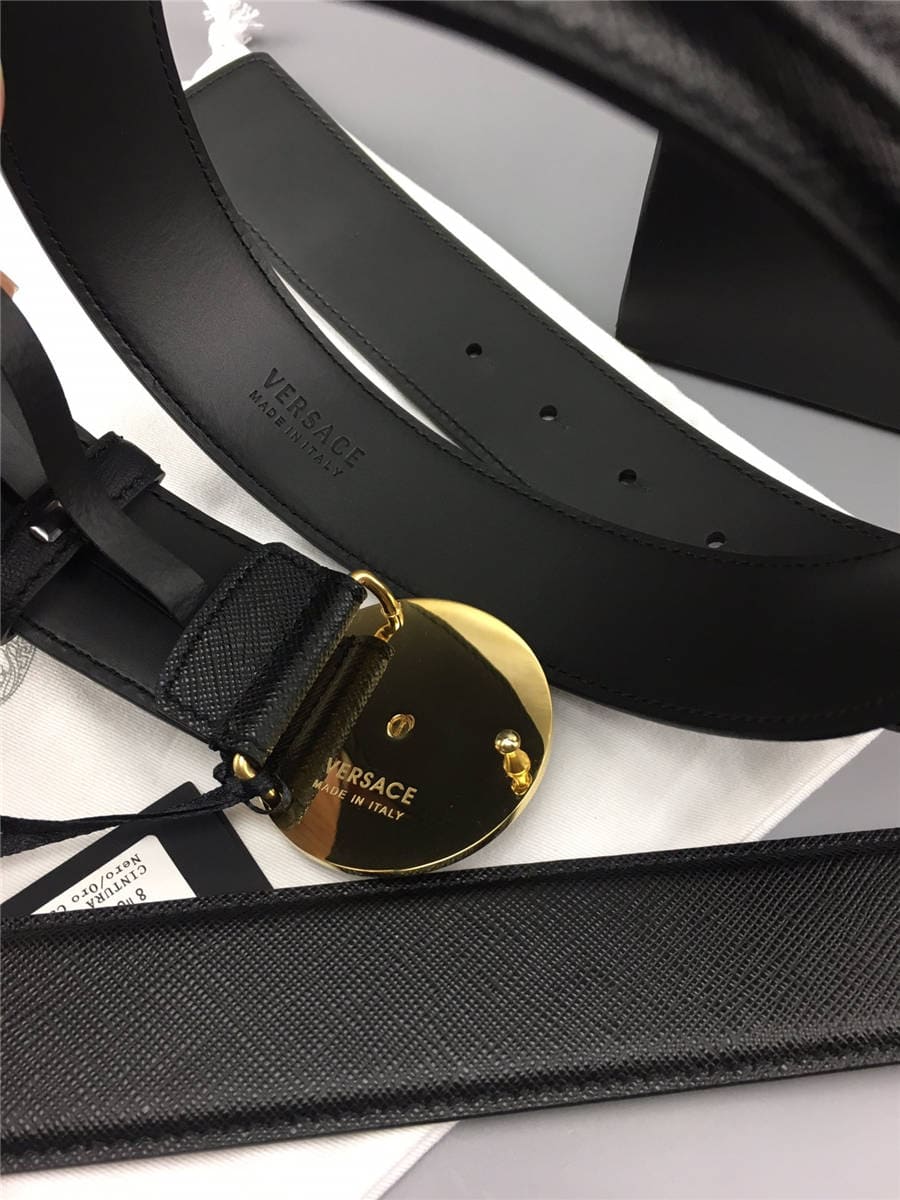 DÂY LƯNG VERSACE MEDUSA HEAD CIRCLE CALFSKIN LEATHER Khóa vàng