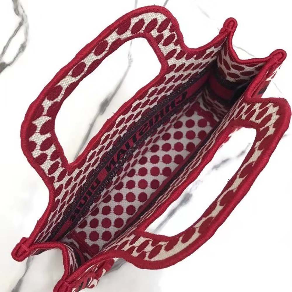 TÚI Dior Women Mini Dioramour Dior Book Tote White and Red Dior Dots Embroidery