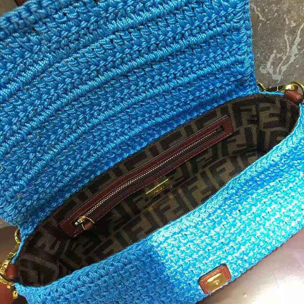 TÚI Fendi Women Baguette Bag in Traditional Cotton Crochet Bag-Blue
