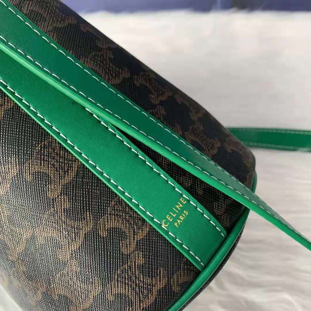 TÚI Celine Women Small Drawstring Bag in Triomphe Canvas-Green