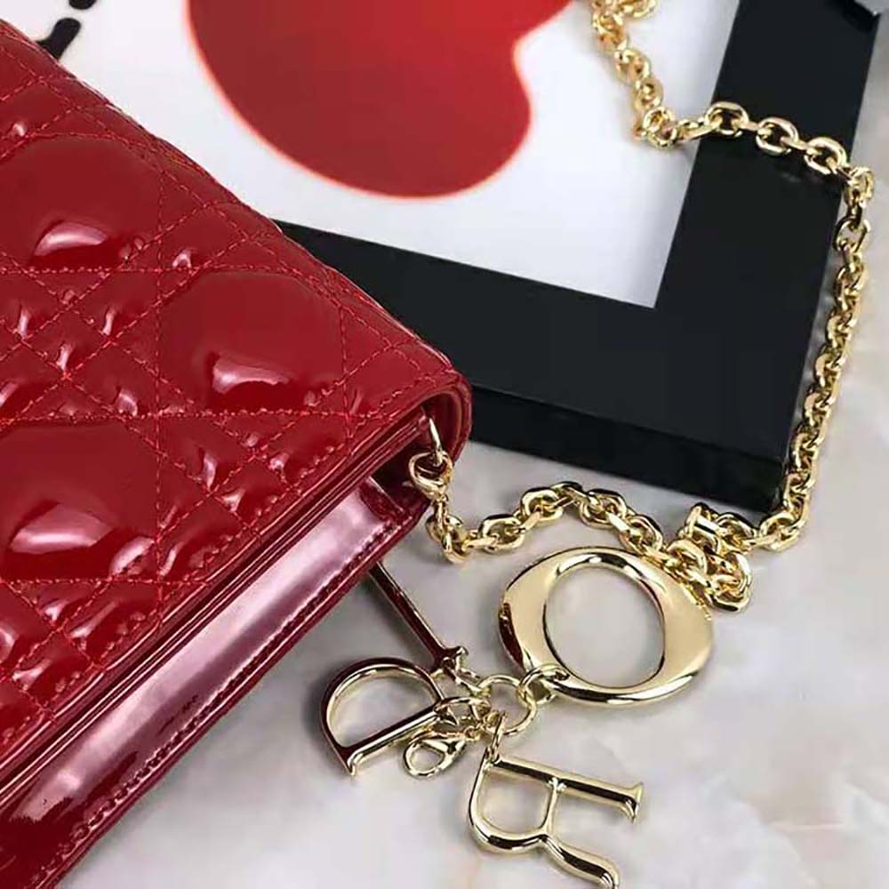 TÚI Dior Lady Dior Pouch Patent Cannage Calfskin-Red
