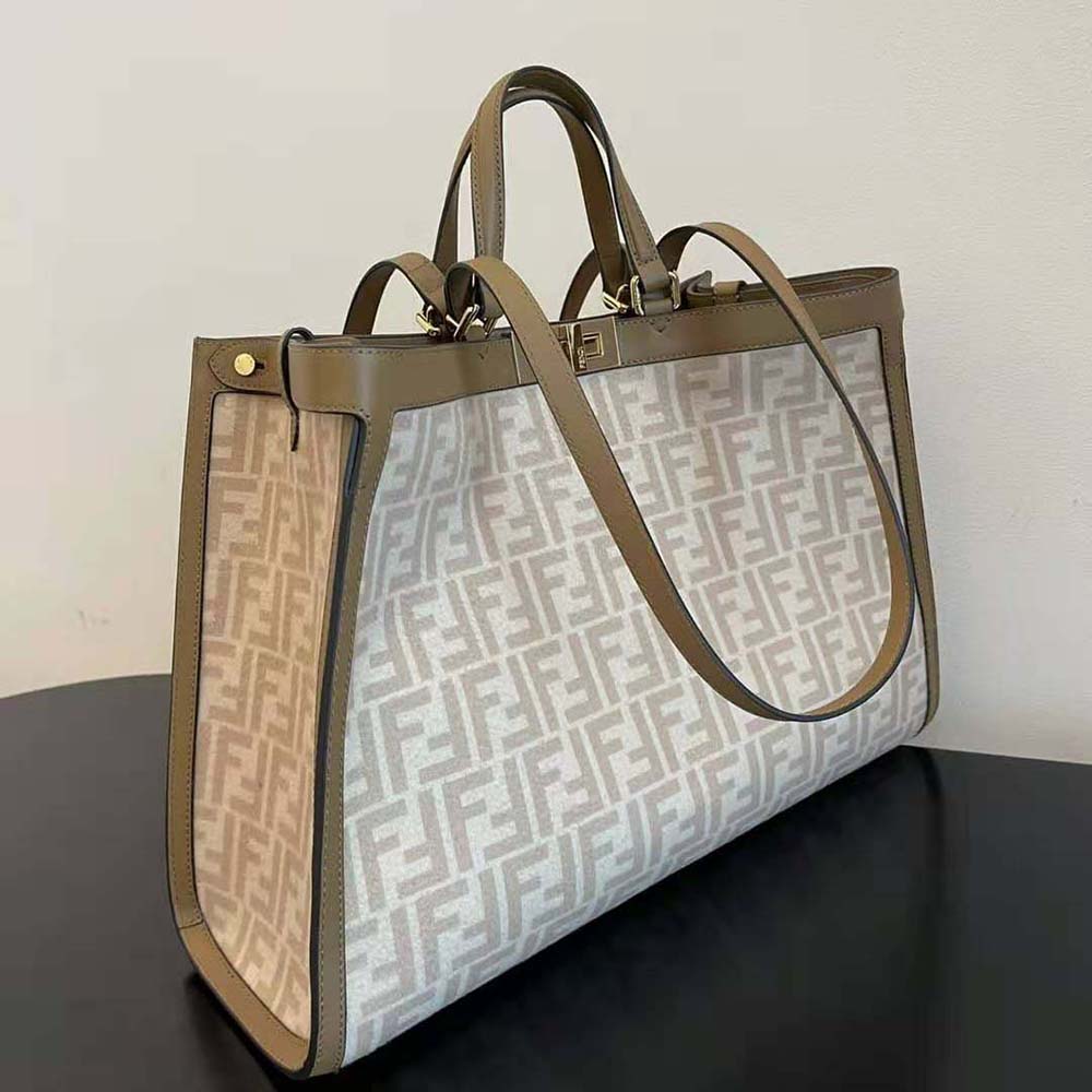 TÚI FENDI Medium Peekaboo X-Tote Beige FF Wool Bag