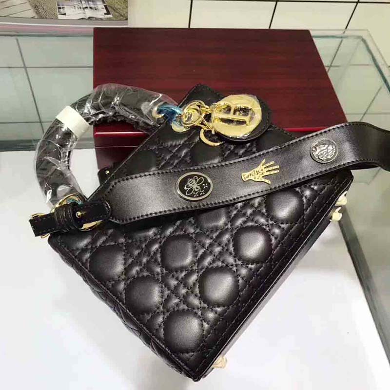 TÚI Dior My Lady Dior Bag in Cannage Lambskin-Black