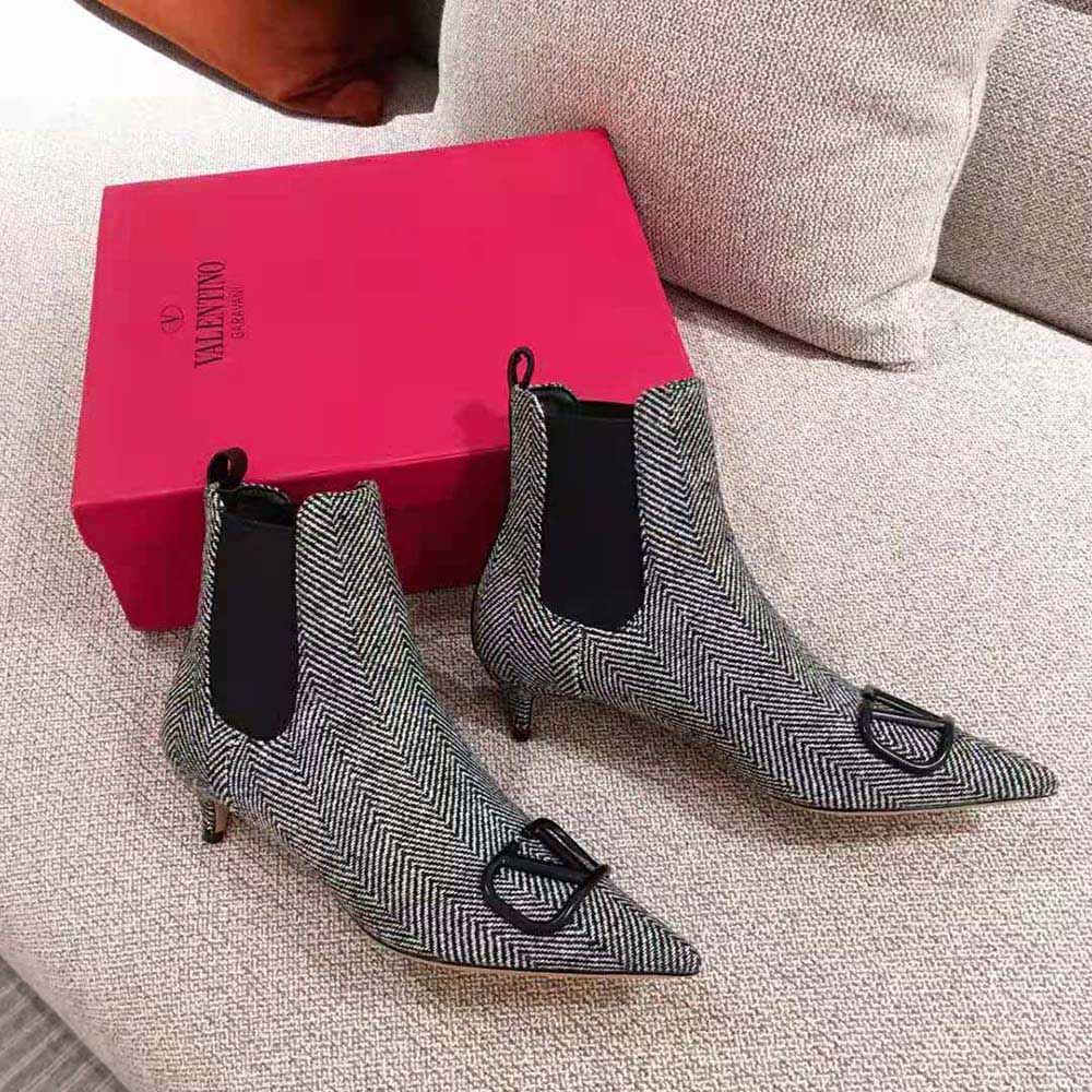 Giày Valentino Women Vlogo Signature Chevron Fabric Ankle Boot 40 mm