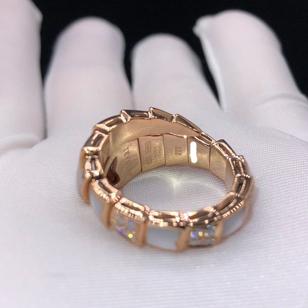 Nhẫn BVLGARI Serpenti Viper Đính Kim cương Rubellite vàng hồng 18K