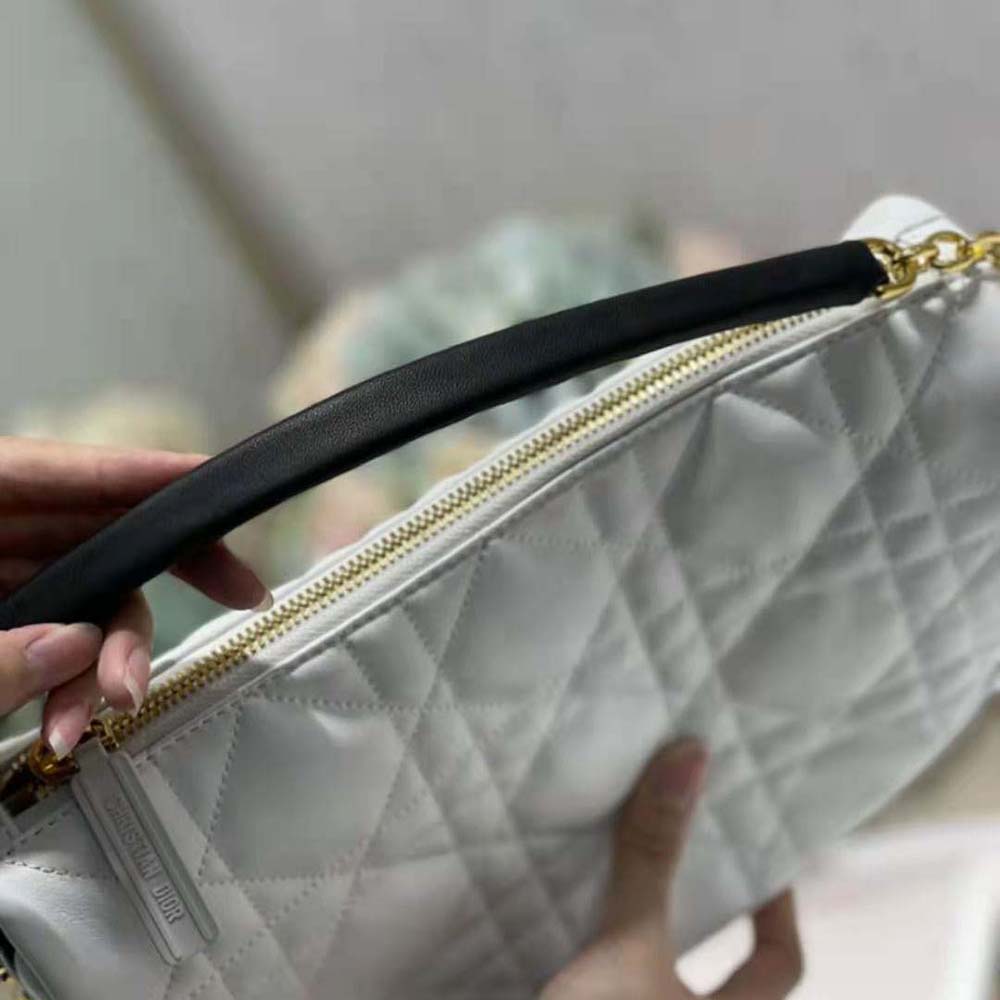 TÚI Dior Women Medium Dior Vibe Hobo Bag White Cannage Lambskin