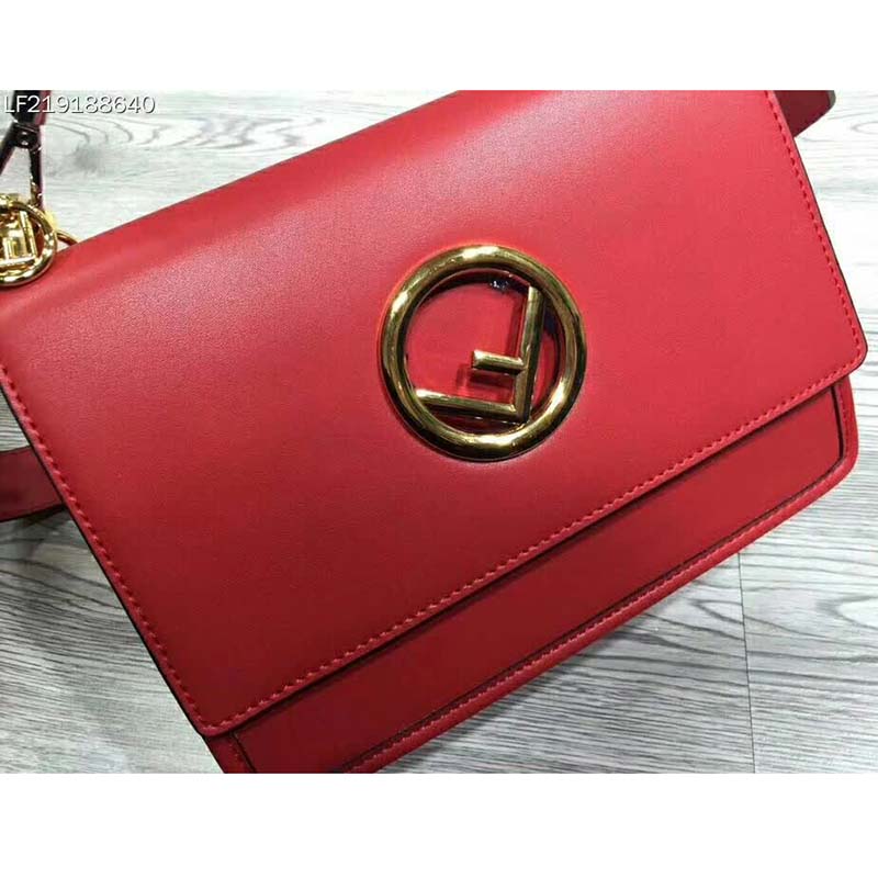 TÚI Fendi KAN I F Top Flap Leather Bag with Strap-Red