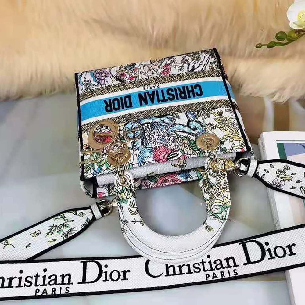 TÚI Dior Women Medium Lady D-Lite Bag Latte Multicolor D-Constellation Embroidery