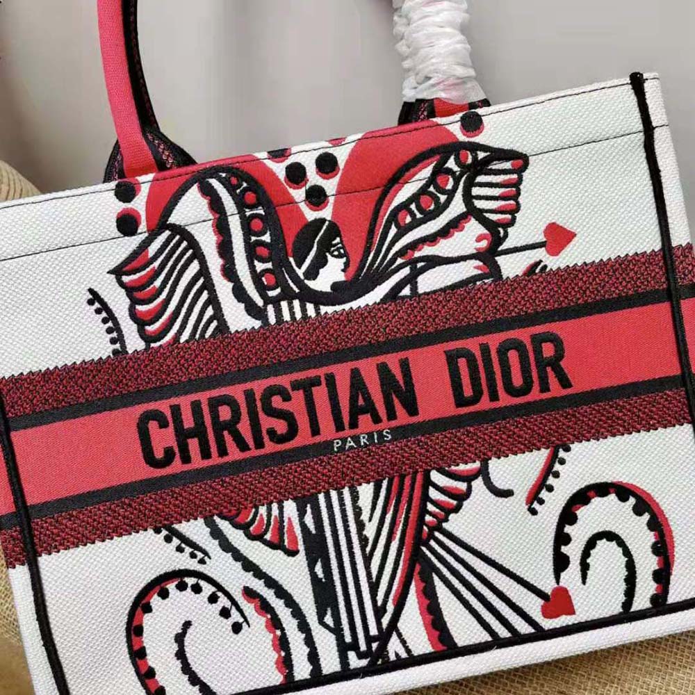 TÚI Dior Women Medium Dior Book Tote Latte Multicolor Cupidon Embroidery