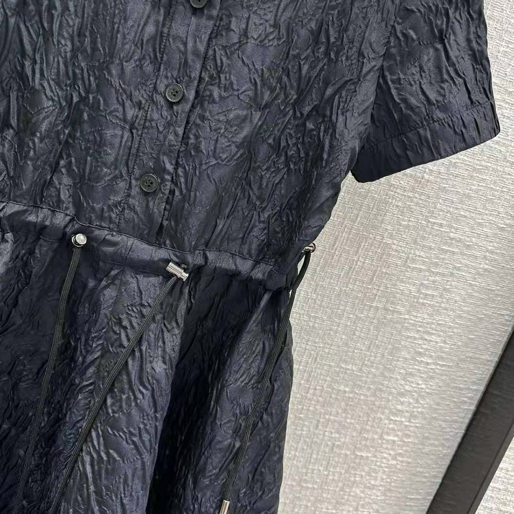 VÁY Dior Women Short Flared Dress Black Matte Cloqué-Effect Technical Fabric