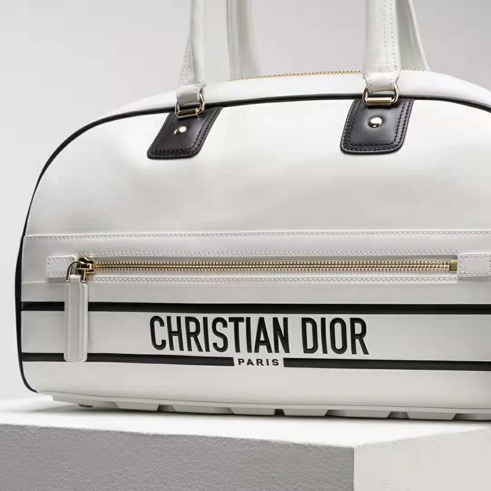 TÚI Dior Women Medium Dior Vibe Zip Bowling Bag White Smooth Calfskin