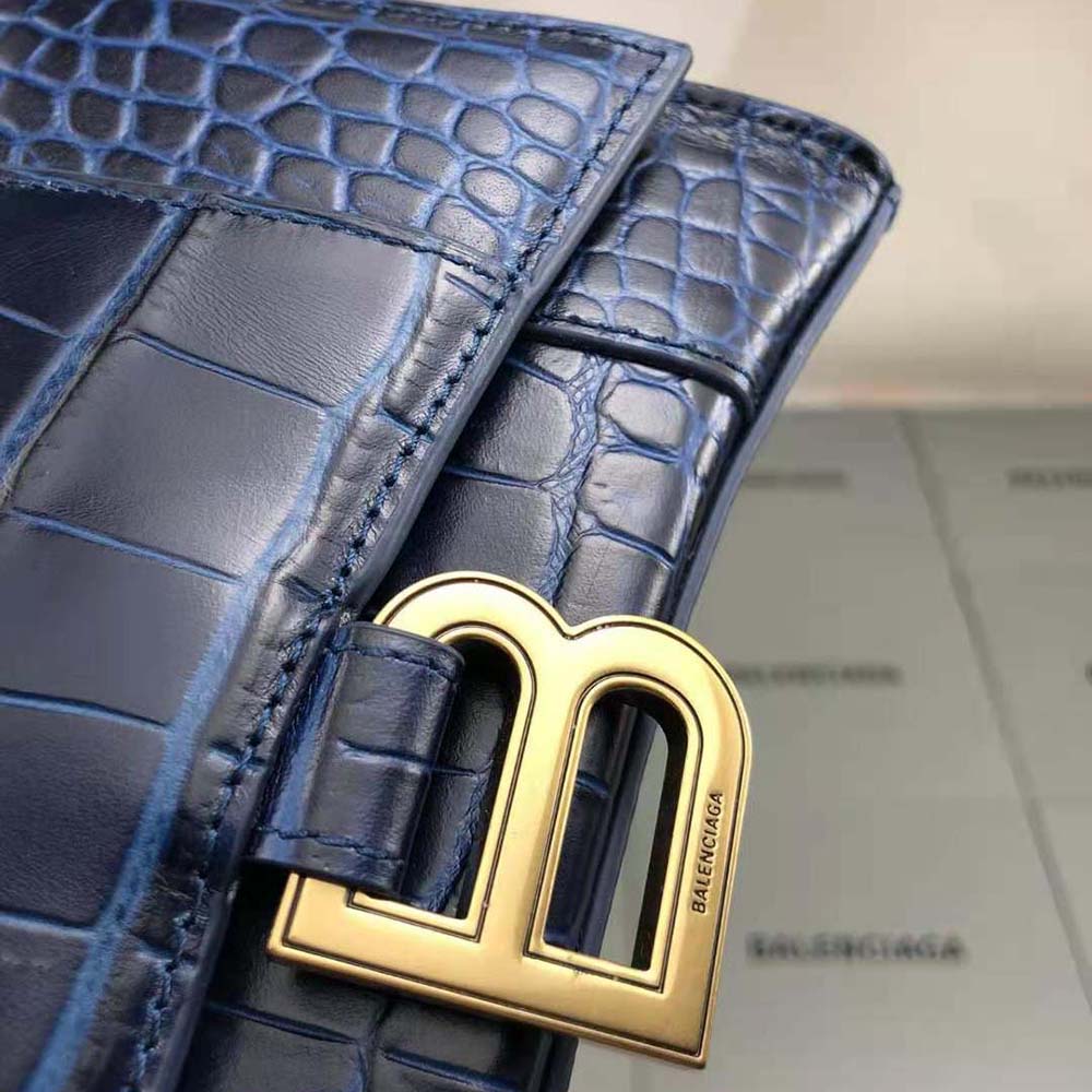 TÚI Balenciaga Women Hourglass Small Top Handle Bag in Navy Crocodile Embossed Calfskin vân da cá sấu