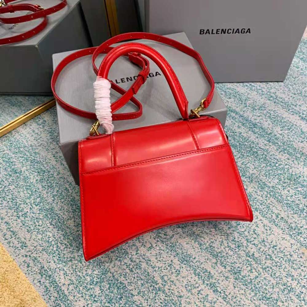 TÚI Balenciaga Hourglass Small Top Handle Bag in Shiny Box Calfskin-Red