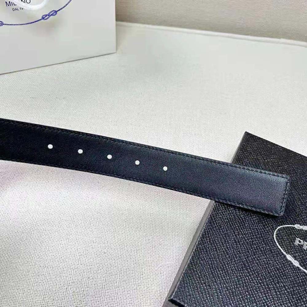 DÂY LƯNG Prada Men Saffiano Leather Belt with Metal Lettering Logo-Black