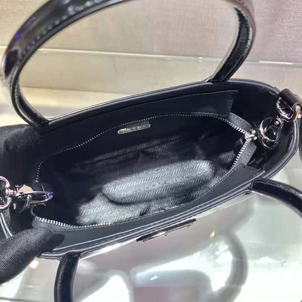 TÚI Prada Women Brushed Leather Handbag Nylon Lining-Black