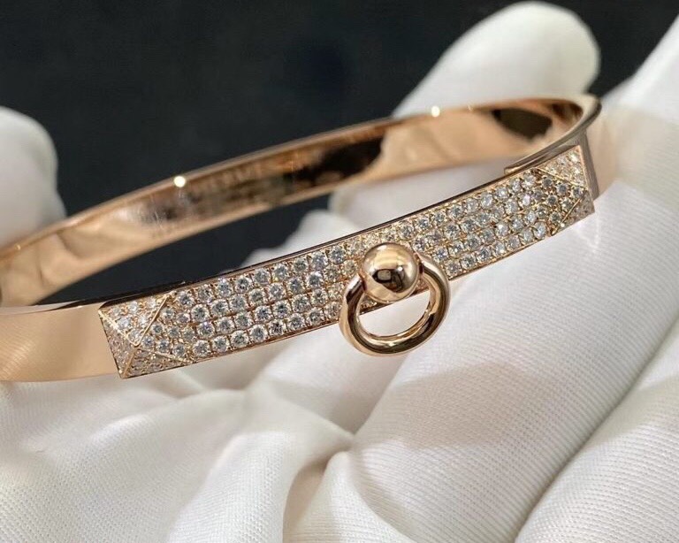 VÒNG TAY HERMES PARIS COLLIER DE CHIEN DIAMOND ROSE GOLD 18K