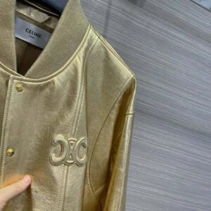 ÁO Celine Metallic Lambskin Jacket with Triomphe Ball-Gold